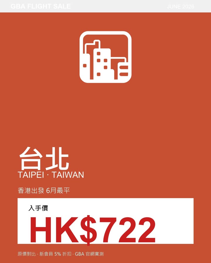 台北## GBA 6月開賣：台北 1 小時 45 分直踩配圖,香港人旅行攻略視覺素材