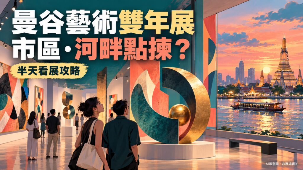 曼谷藝術雙年展市區與河畔看展概念封面，AI示意非展場實拍