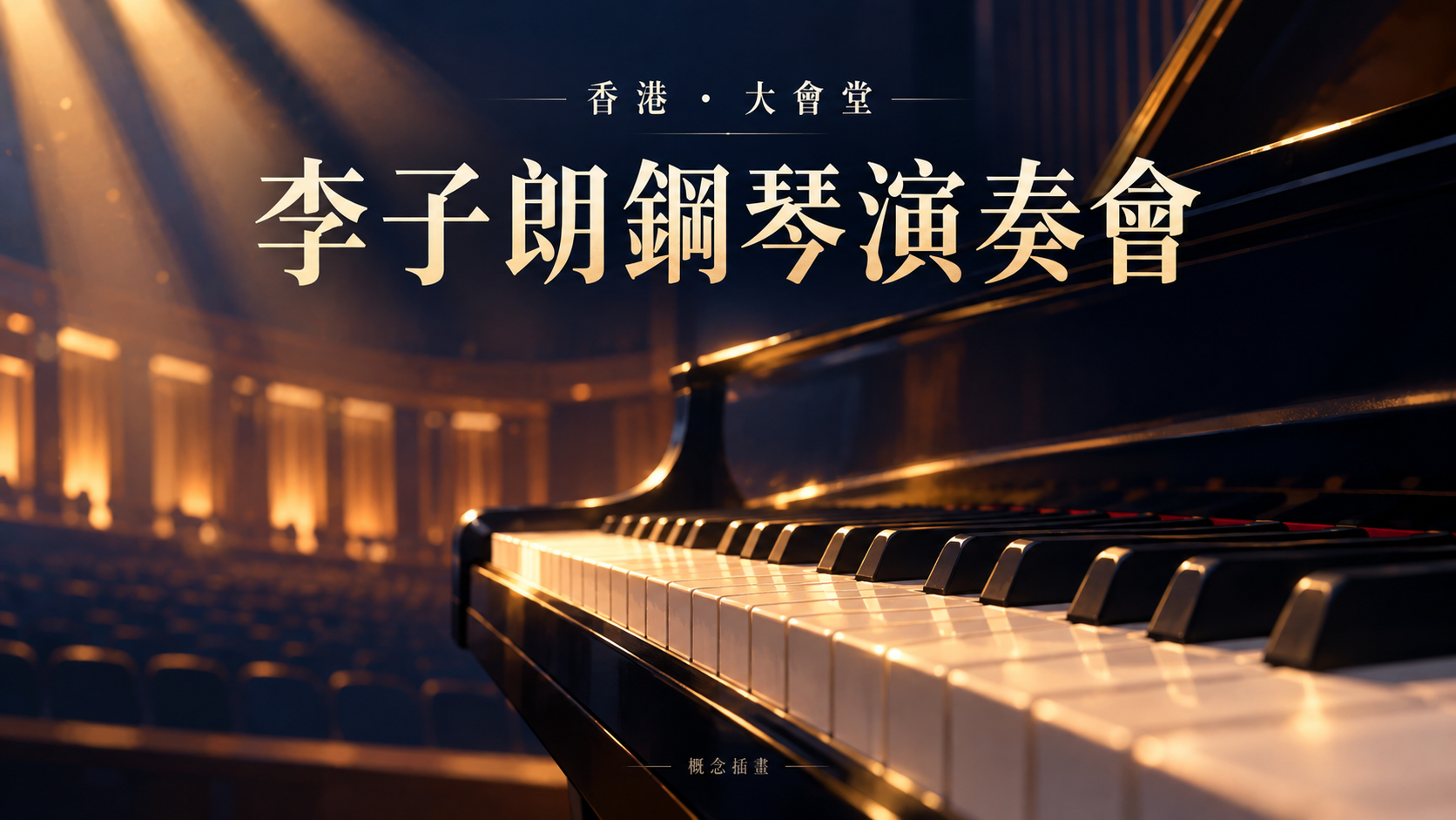 李子朗鋼琴演奏會概念插畫，鋼琴與舞台燈光；非演出現場