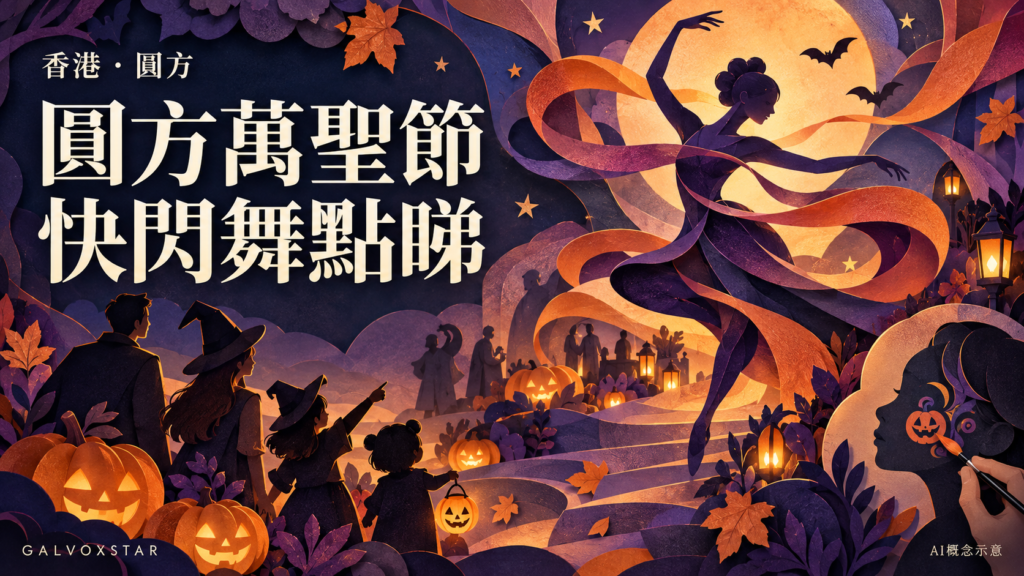 圓方萬聖節快閃舞行程概念封面，舞蹈與南瓜剪紙設計，非現場照片