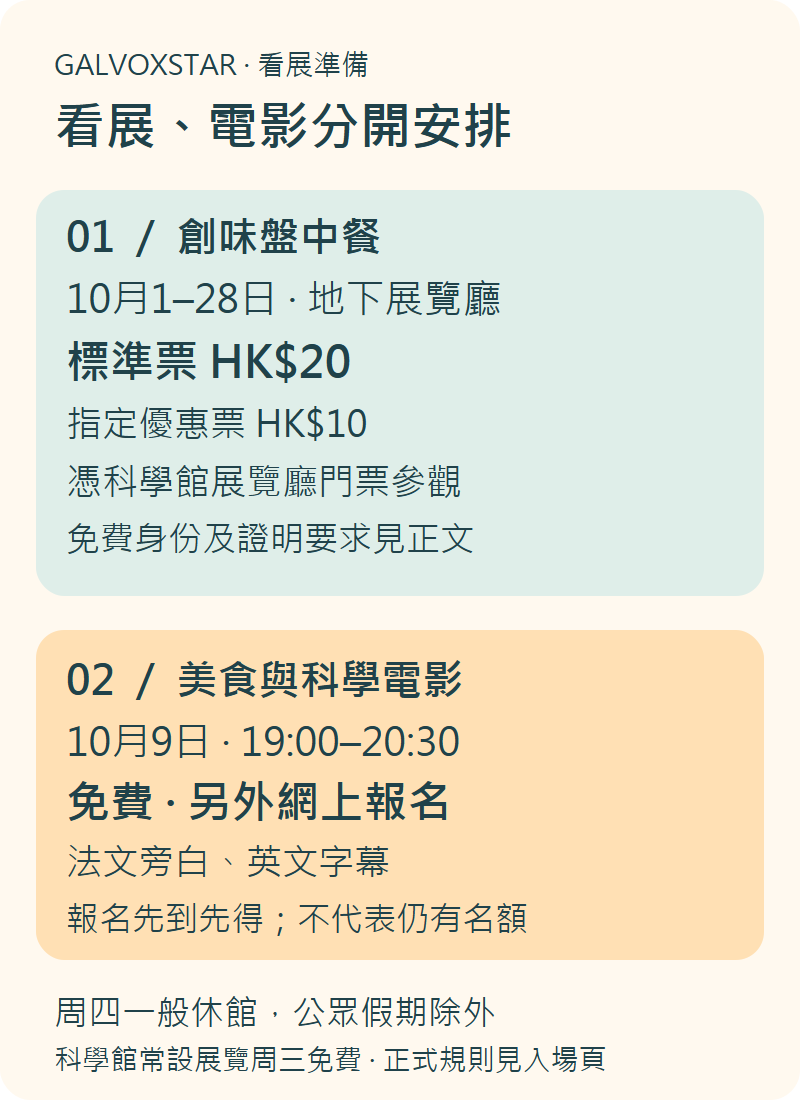 創味盤中餐展廳門票與10月9日免費電影報名分開安排的原創圖解