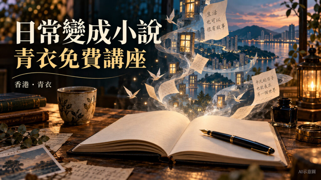 日常變成小說、青衣免費講座封面，寫作靈感為AI示意圖
