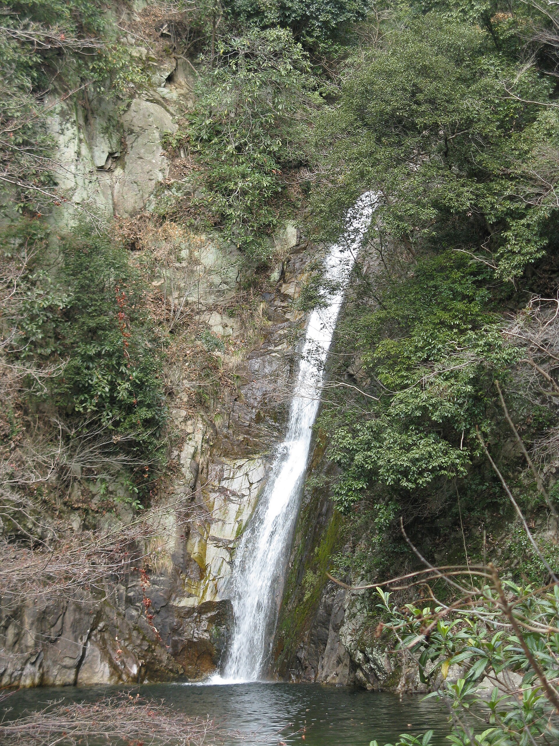 2012年神戶布引瀑布雌瀑實拍，水流落入林間水潭