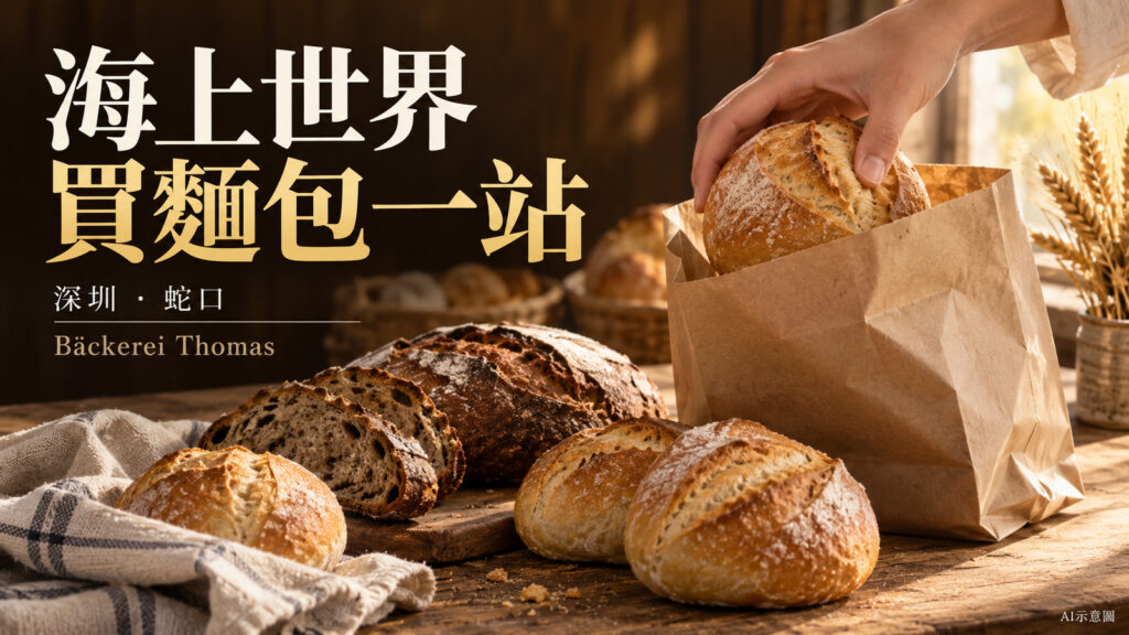 蛇口海上世界買麵包概念封面，AI示意非門店實拍
