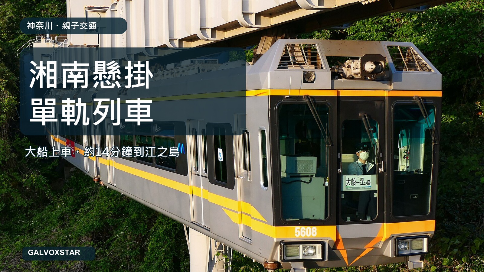 2024年湘南單軌5000系列車懸掛在高架軌道下駛往湘南江之島