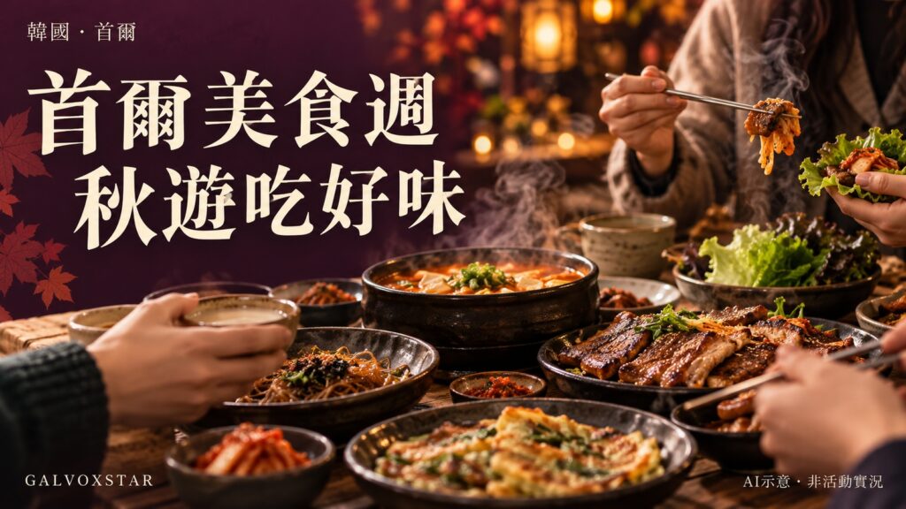 首爾美食週概念封面，秋遊吃好味，AI示意非活動實況